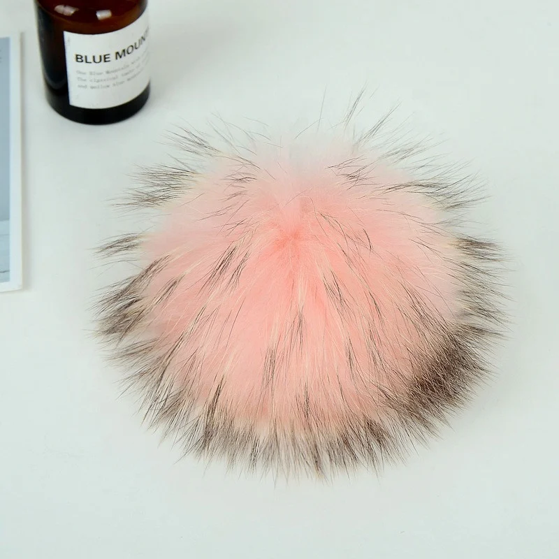Factory Price Real Raccoon Fox Fur Pompom With Snap Button Big Fur Ball Pom Pom For Beanie Hats DIY Fur Accessories