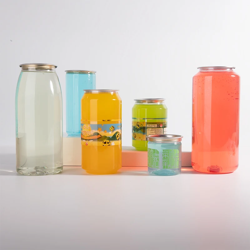 in Stock Easy Open 250ML-700ML Pet Plastic Beverage Cans 330ML-650ML Pet Soda Cans with Aluminum Lid