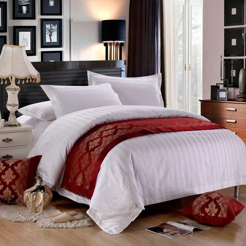 Wholesale 5 star hotel bed linen Luxury Dubai Satin Stripe bedding set for hotel bed sheets duvet cover white