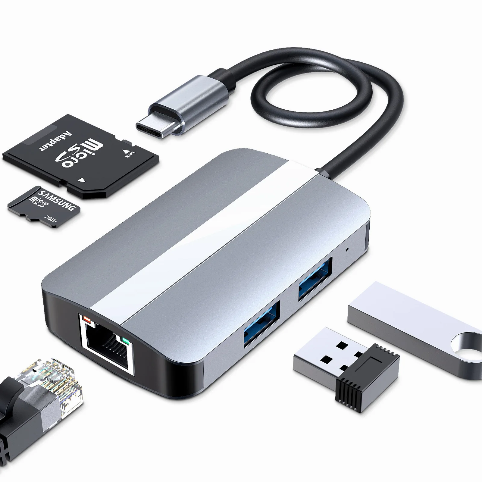 OEM 9 IN 1 Type c to 4K HDTV 30HZ USB3.0 usb2.0 SD/TF rj45 lan 100mbps 100W PD HUB 9 Ports Adapter OTG usb hub