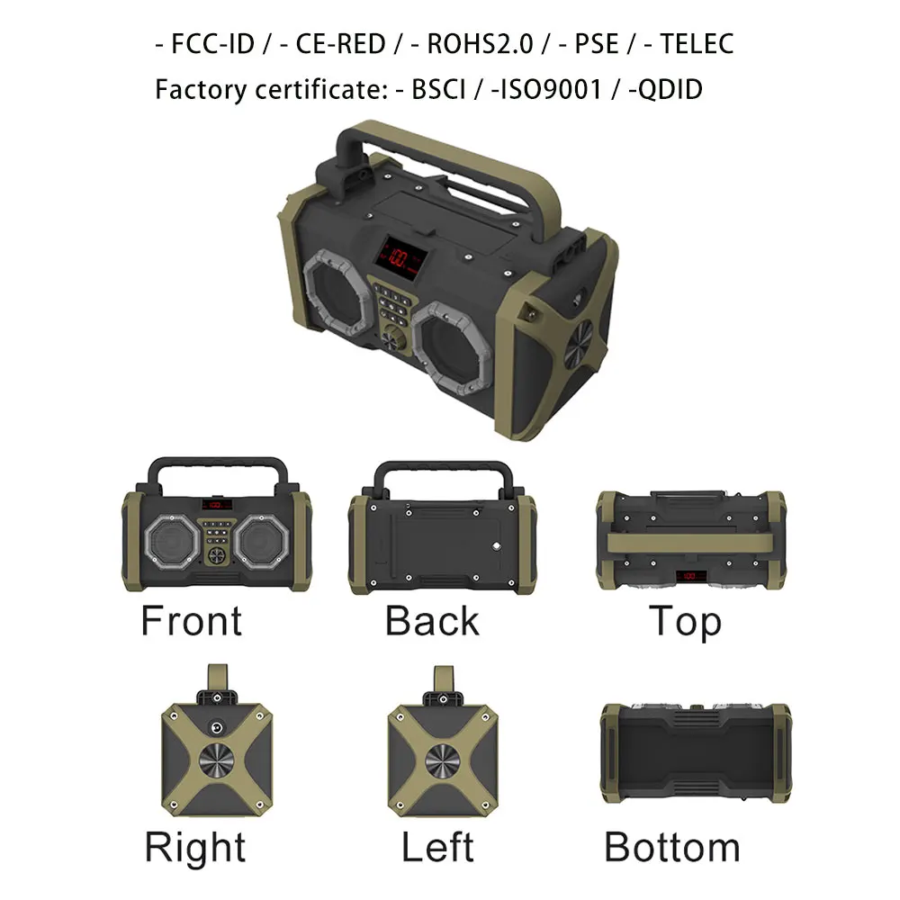 New arrival radio antenna satellite signal dab+ fm digital radio waterproof flashlight 10 inch wireless power speaker