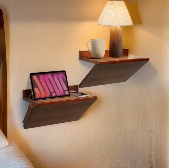 Wood Wall Floating Nightstands Set of 2 with Cable Hole Bedside Table Lightweight Small Night Stand Hanging For Wall Storage