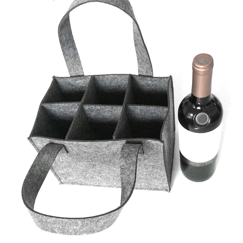 Dark Gray Reusable Wine Bottle Carriers 6 bottles Felt Wine Bottle Tote bag