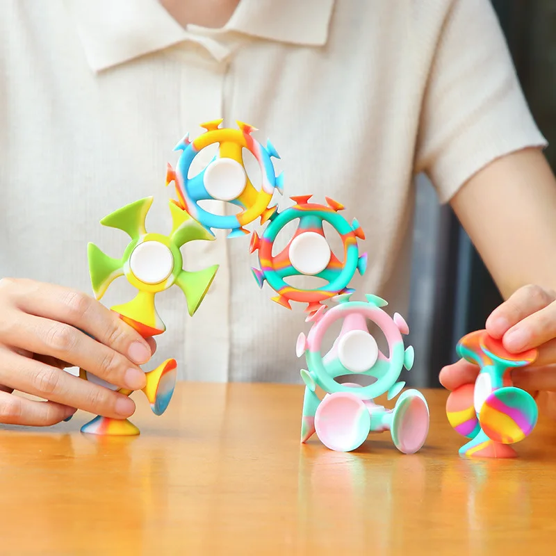 Silicone Suction Cup Fidget Spinner Toy Pop Sucker Hand Decompression and Anxiety Relief Party Favors for Children Adults