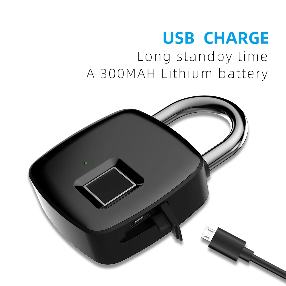 Portable  Biometric Usb Rechargeable Security Smart Fingerprint Electronic Padlock for Bags and Luggage