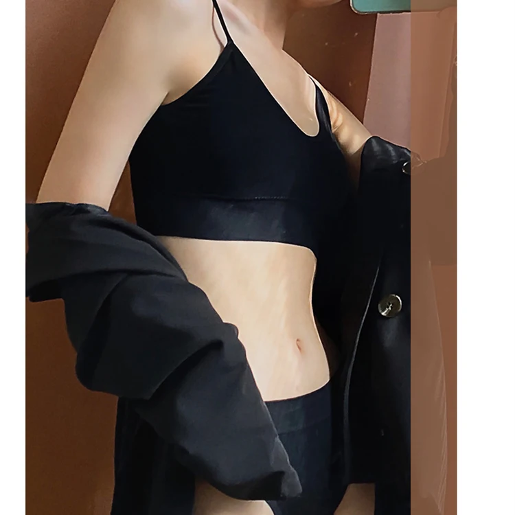 Female Thin Sexy Gather Triangle Cup Bra Beauty Vest Comfortable Seamless Sport Bra Top Set