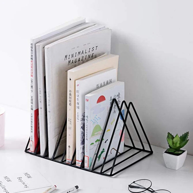 Metal Iron Wire Newspaper Bookshelf 9 Slot Triangle Shape Desktop Magazine File