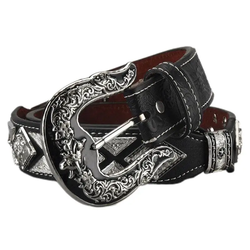 Mens Western Belt Cowboy Country Concho Leather Belt for Jeans Pants Rodeo