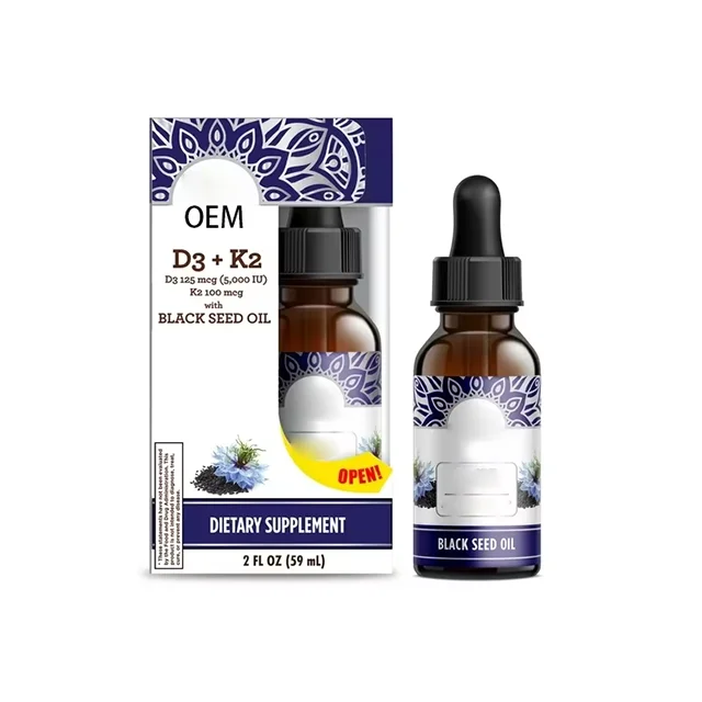 Free Customized Formulation Cold Pressed Black Seed Oil Drops Supplement Vitamin D3 & K2 Liquid Drops