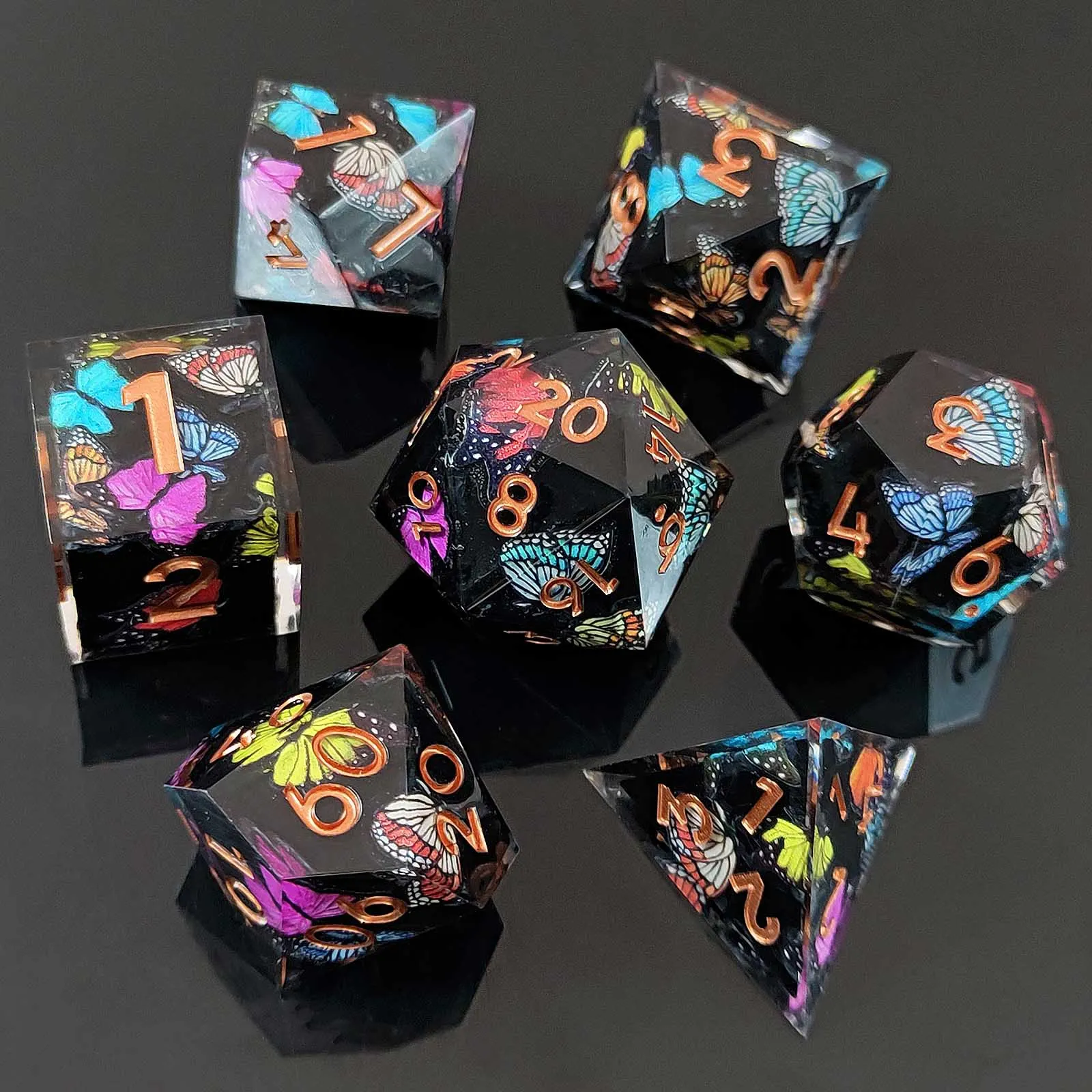 Лидер продаж Dungeons And Dragons D & d красочные фиолетовые белые края переливающиеся набор кубических кости Mylarclear Dnd