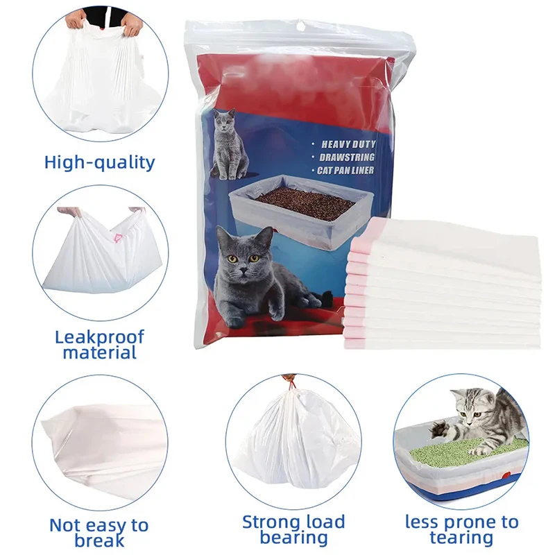 High quality cute disposable cat litter box pan liner filter refills waste flat plastic bag for litter with drawstring