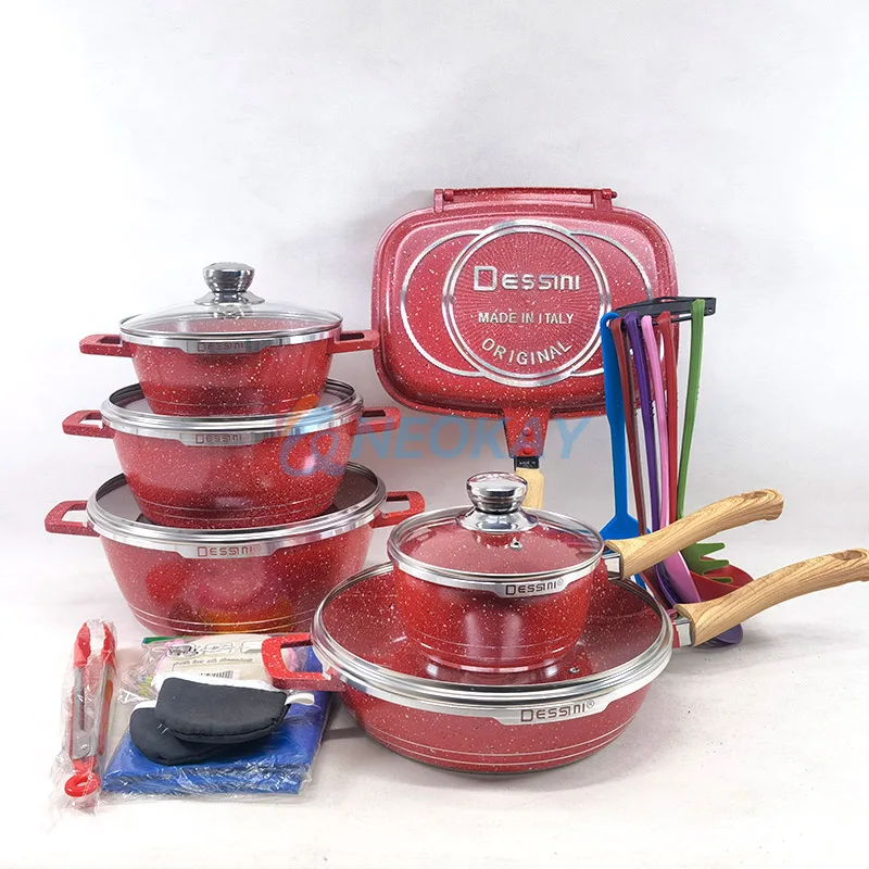 Product Upgrade Pink Cookware Complete Collection Sauce Pot Soup Pot Frying Pan Double Sided Cookware Set