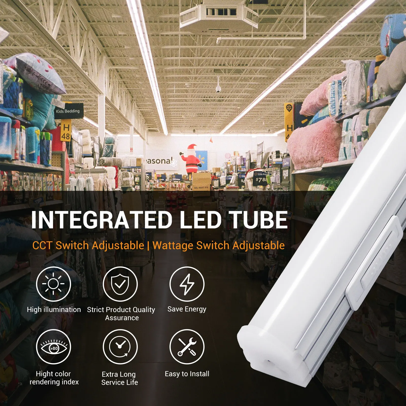 High Power Linear Seamless  22W 30W 40W CCT Change T8 1200mm Led Linear Light Plastic integrated Led Tube Light