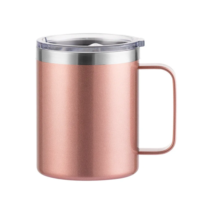 Custom 12oz Travel Tumbler Cup Double Walled Stainless Steel Insulated Coffee Mug Drink Tumbler with Handle and Lid