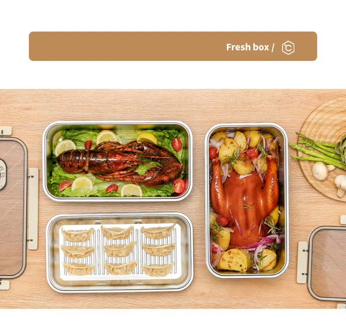 3.5L-Large Capacity Dumpling Box Airtight Food Container Freezer Storage Sealed Boxes  Stainless Steel Crisper Box