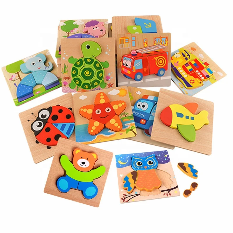 Boys & Girls Educational Toy Gift Kids Infant Baby Puzzle Toys Wooden Animal Puzzles for Toddlers 1 2 3 Years Old