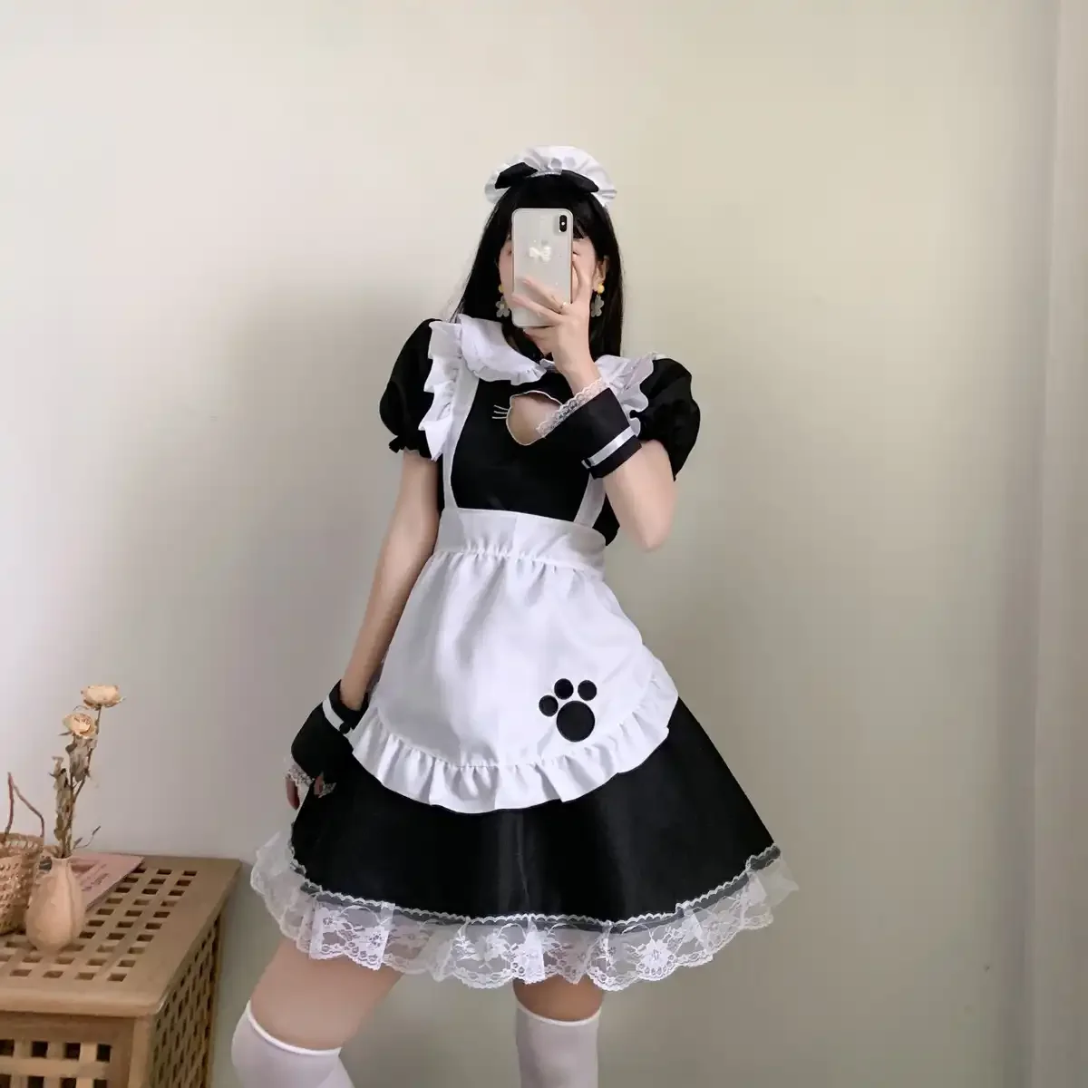 Sexy Black Cat Girl Women Fantasy French Maid Outfit Men Gothic Sweet Lolita Dress Anime Cosplay Costume Plus Size