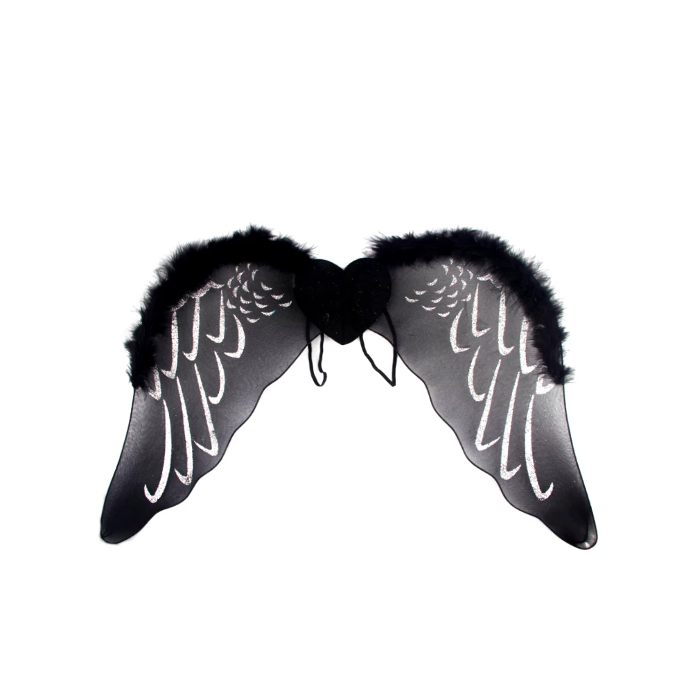 Factory Customization Party Costume Black White Demon Evil Angel Wings Gold Silver Glitters Feather-like Shape Nylon Angel Wings