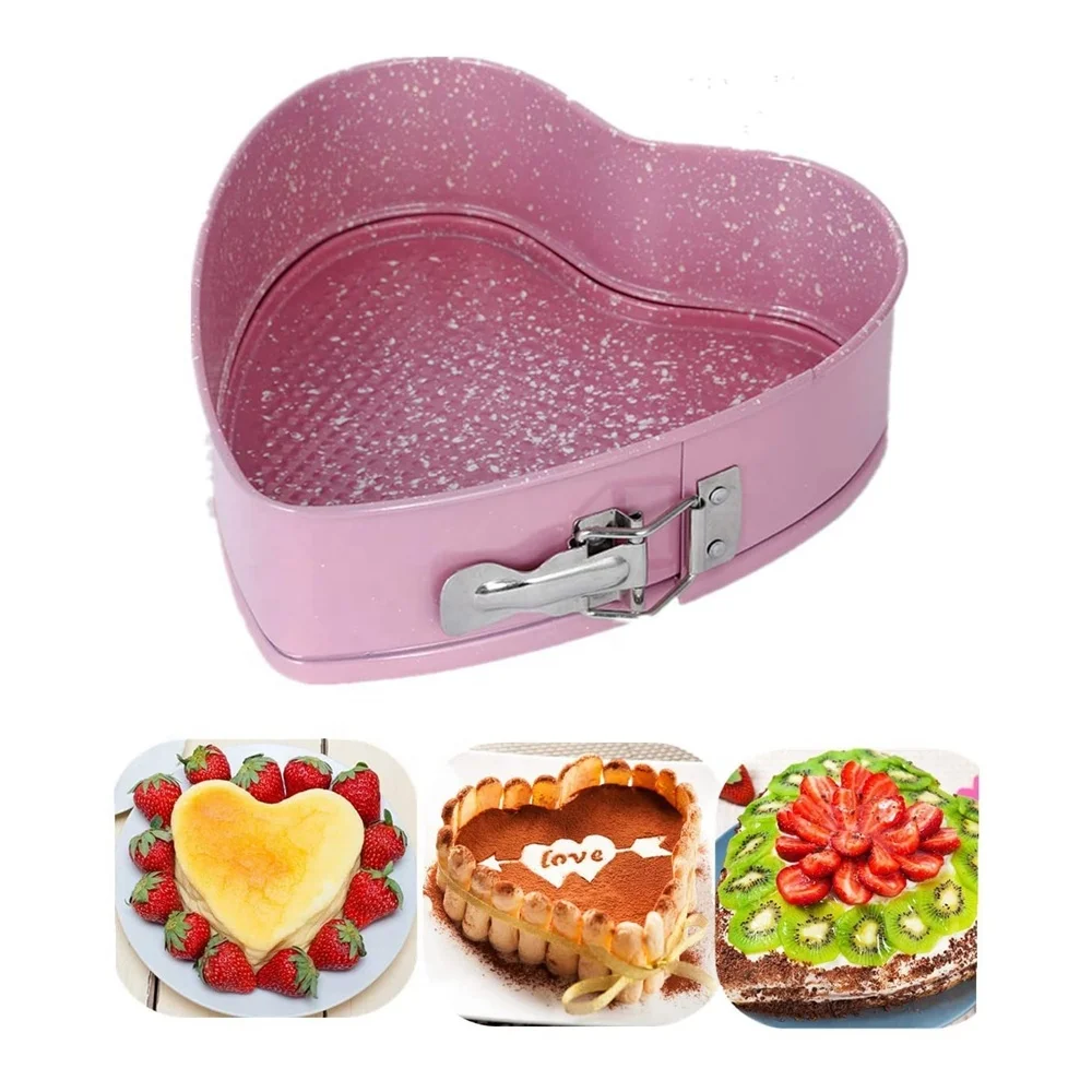 
Pink Heart Springform Cake Pan Nonstick Heart Shape Cheesecake Baking Pan with Removable Bottom 