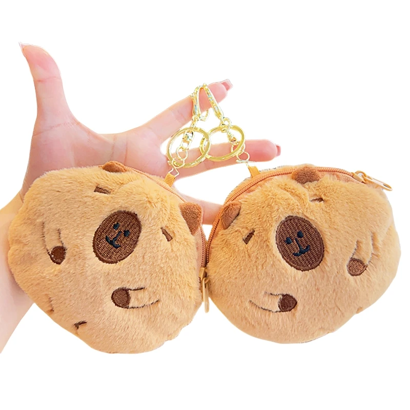 Cute Capybara Plush Coin Purse Guinea Pig Keychain Mini Wallet Coin Purse Headphone Storage Bag Key Bag Backpack Pendant