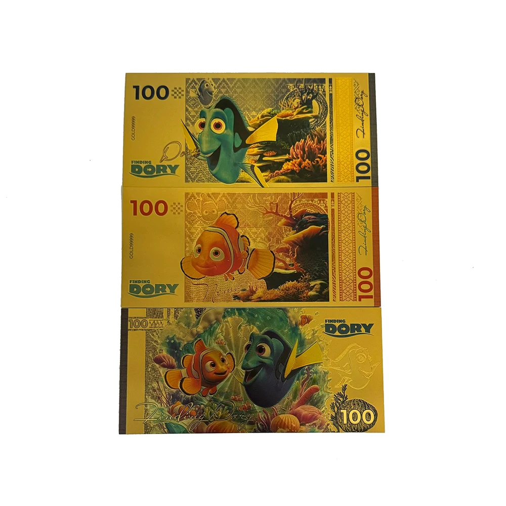 Сувенирный мультфильм аниме Nemo 100 долларов банкноты пластиковая Милая открытка 24 карат Золотая фольга банкнота