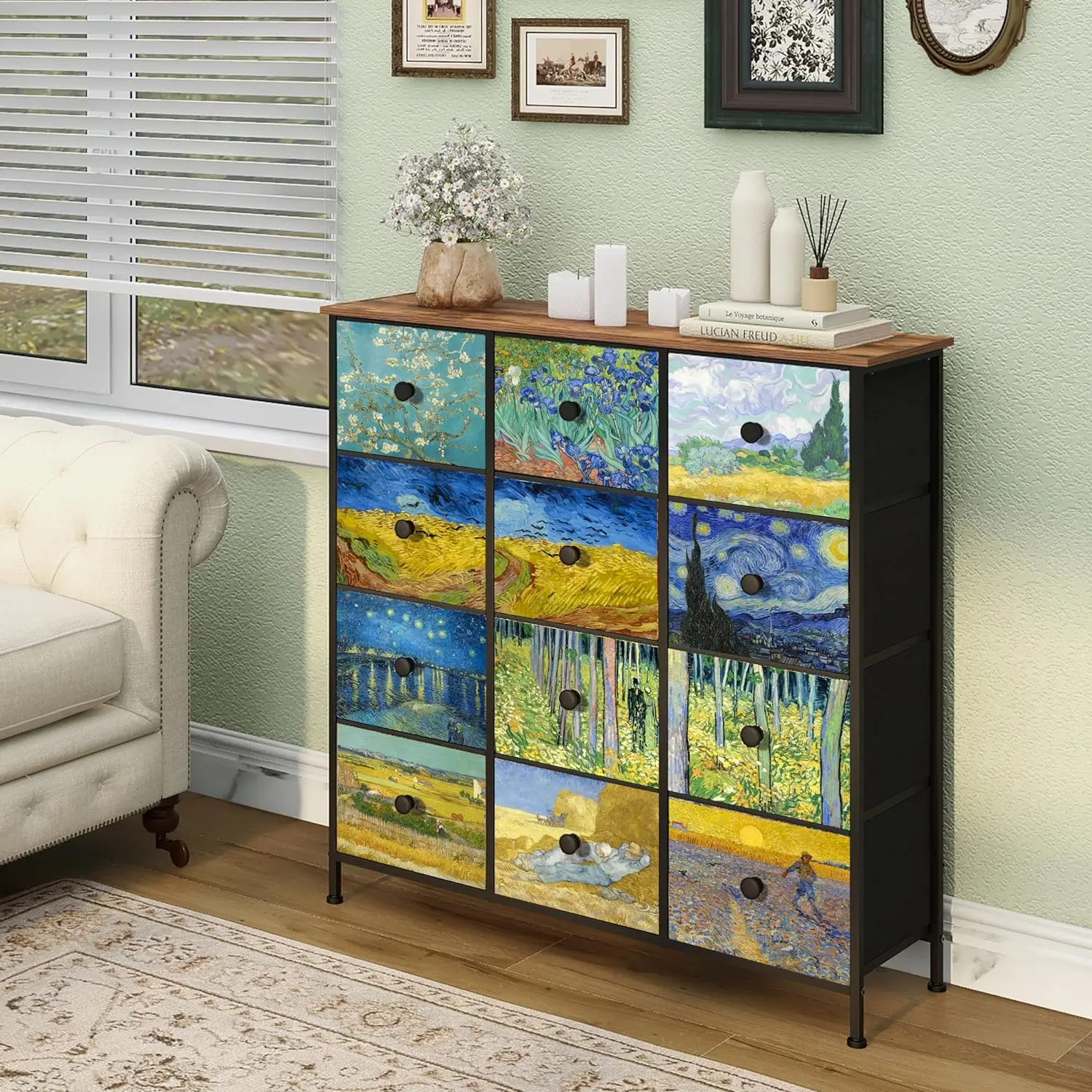 Dresser for Bedroom with 12 Drawers Dressers & Chests of Drawers Tall Fabric Storage Cabinet with Metal Frame