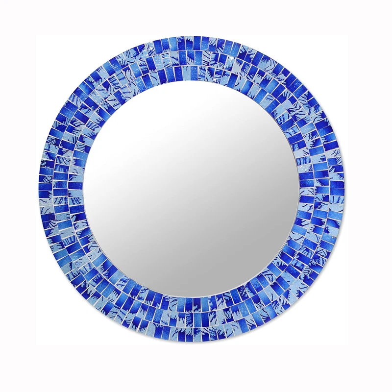 
Decorative Glass Mosaic Wood Framed Round Decorative Wall Mounted Mirror for home decoration 