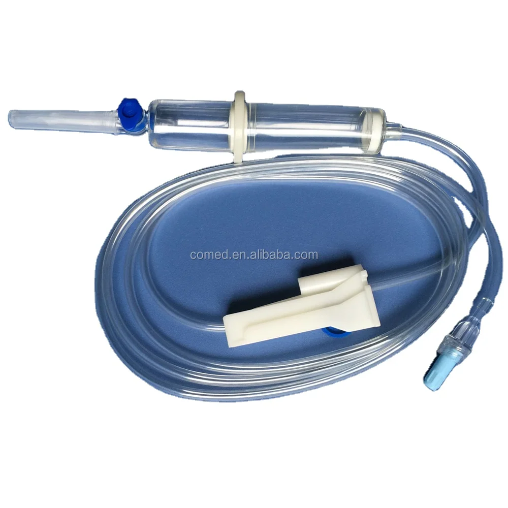 Disposable medicine filter vent air double chamber iv infusion set without needle