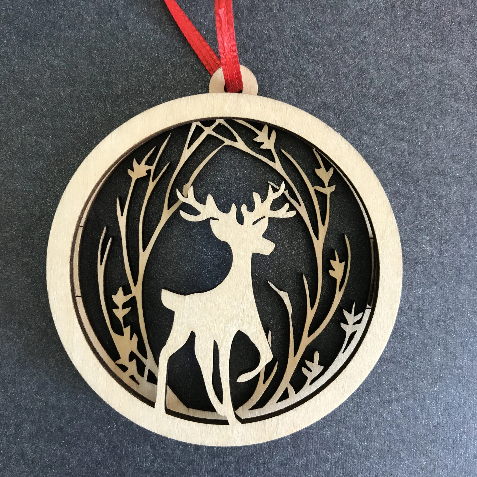 Beautiful wooden Christmas pendant 2 layer ornament for hanging on the Christmas tree