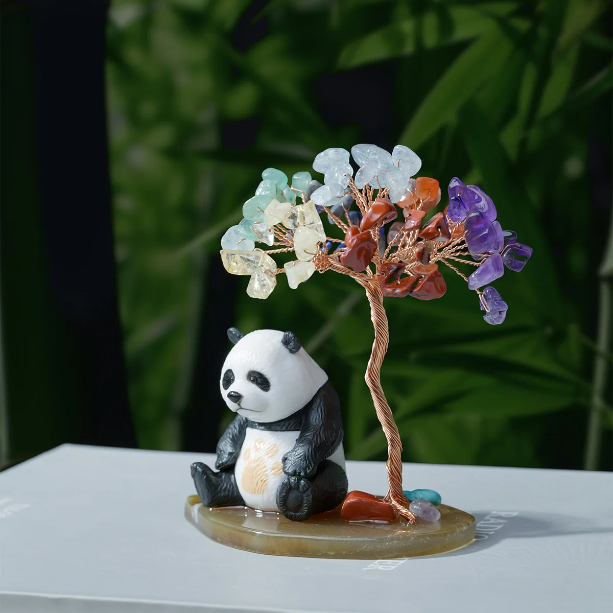 Hot Sale 7 Chakra Money Tree Chip Stone Tree Chinese Panda Agate Slice Base Crystal Tree For Home Decor