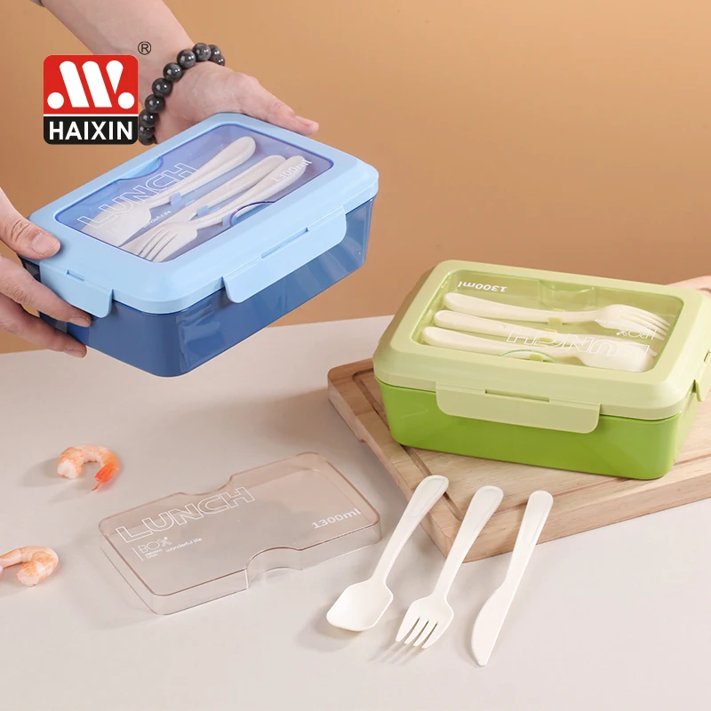 Kitchen organizers to go fruit cutlery 3 compartment bento food storage container take away plastic lunch box w/fork and spoon