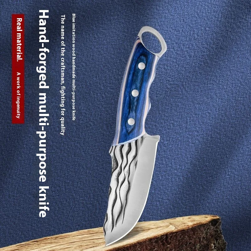 High Quality Blue PP Handle Stainless Steel Forged Boning Nikuya Butchers Knife with Leather Sheath