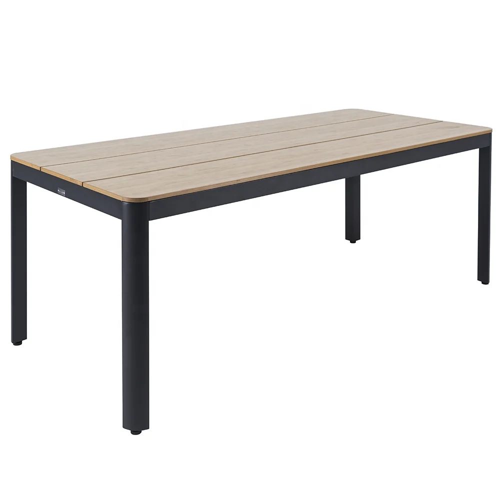Alu Frame Plastic Wood Teslin Fabric Material Fashion Outdoor 9pcs Dining Set with 1 Table 8 Stackable Chairs