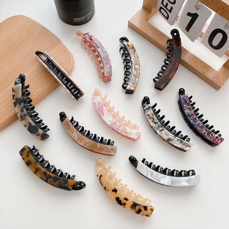 European Women Fashion Hair Claw Hair Accessories Elegant Ponytail Simple Design Acid Floral Banana Hair Clips