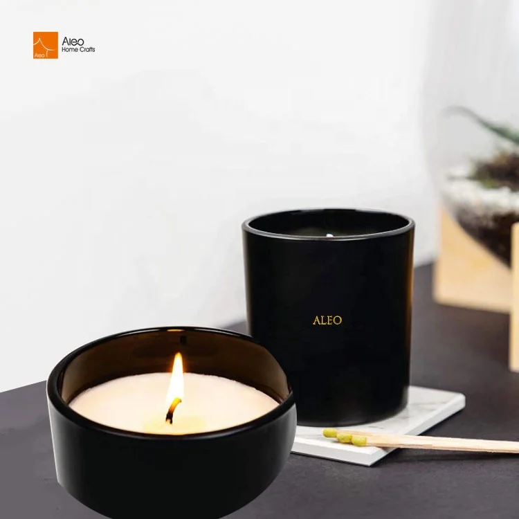 Wholesale Candle Vessels Factory Classic Black Matt Glossy Round Glass Packaging