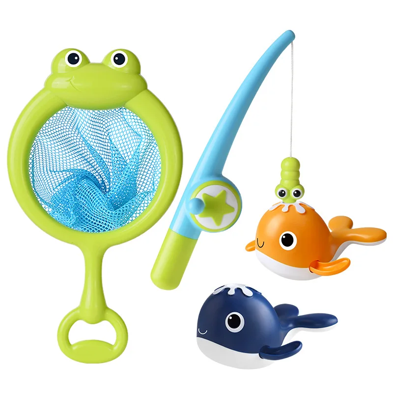 Children Bath Fish Toy Magnetic Automatic Paddling Whale Toy  Fishing Nets and Rods Included Kids Swimming Toy
