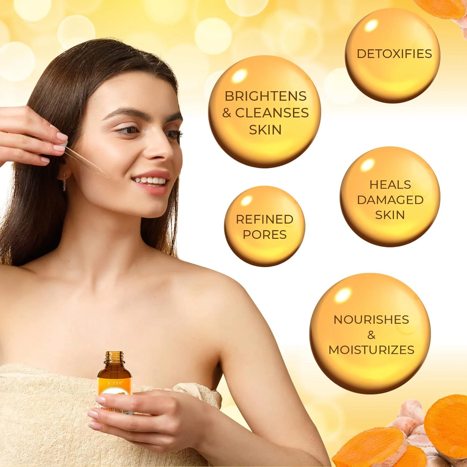 Customized LOGO Organic Turmeric Face Oil Brightening Remove Dark Spots Fights Acne Whitening Vitamin C Turmeric Oil