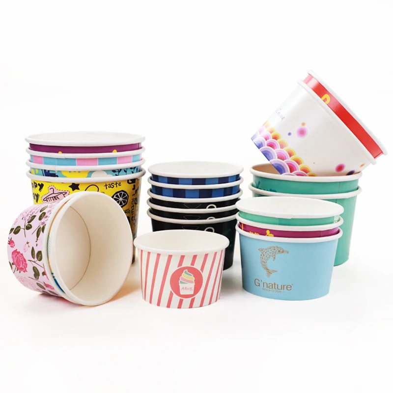Custom printed disposable cardboard ice cream container with lid 3-20 oz