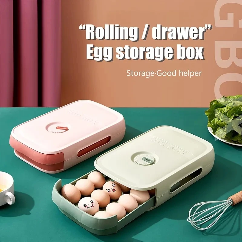 Stackable Plastic Egg Storage Holder Fridge Organizer Bin Egg Drawer Auto Rolling Egg Container Box Tray for Refrigerator