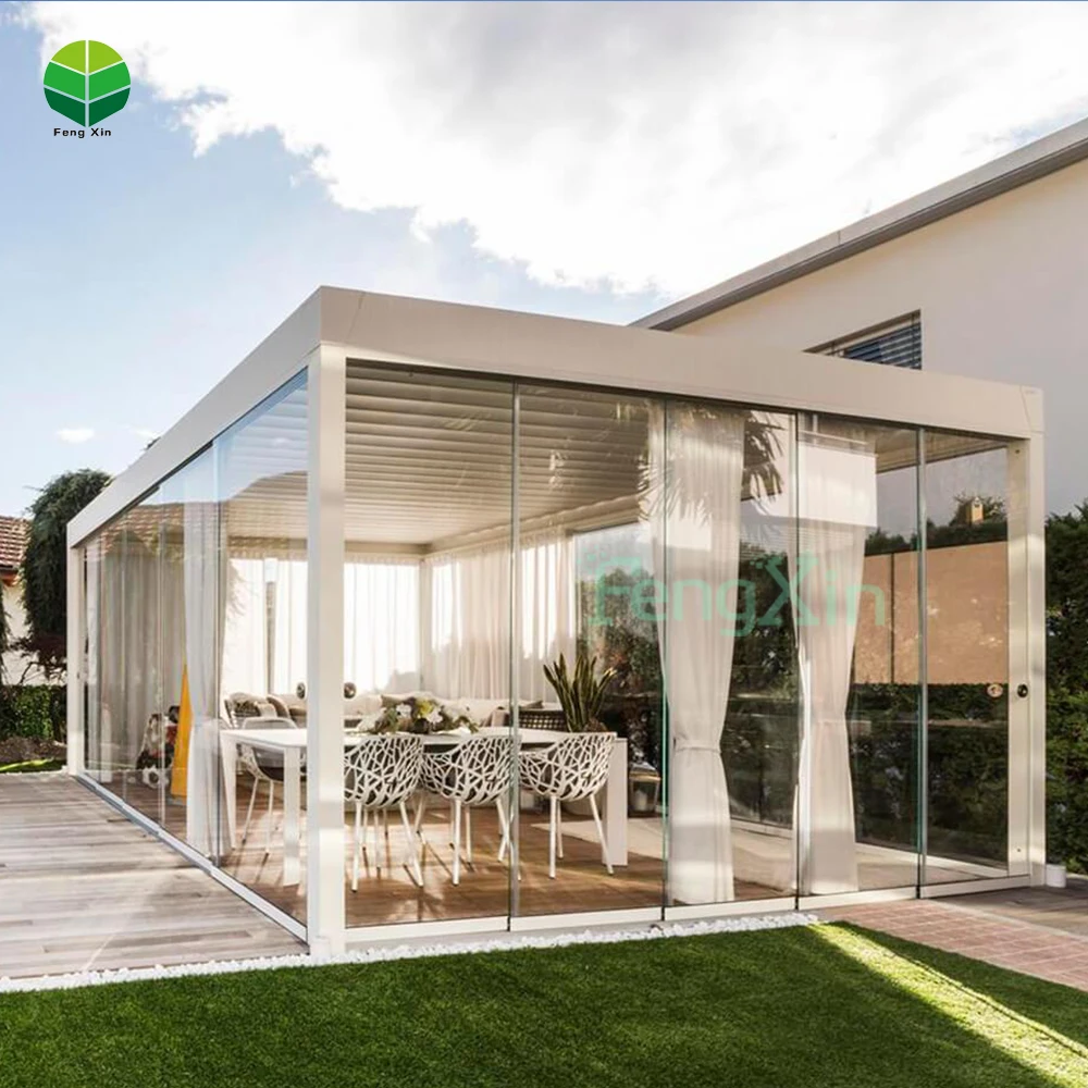 Pergolas-redondas-de-metal China Outdoor Garden Motorized waterproof residential buildings aluminum patio louver roof