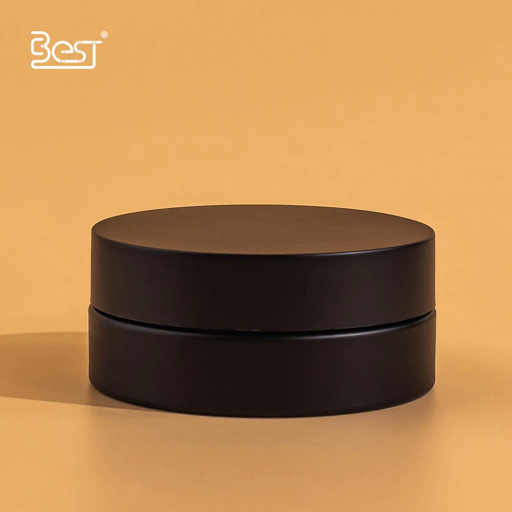 fancy skincare cosmetic matte black plastic 100ml 50ml jars with lids and spoon for cleansing oil sugar body scrub jars plastic