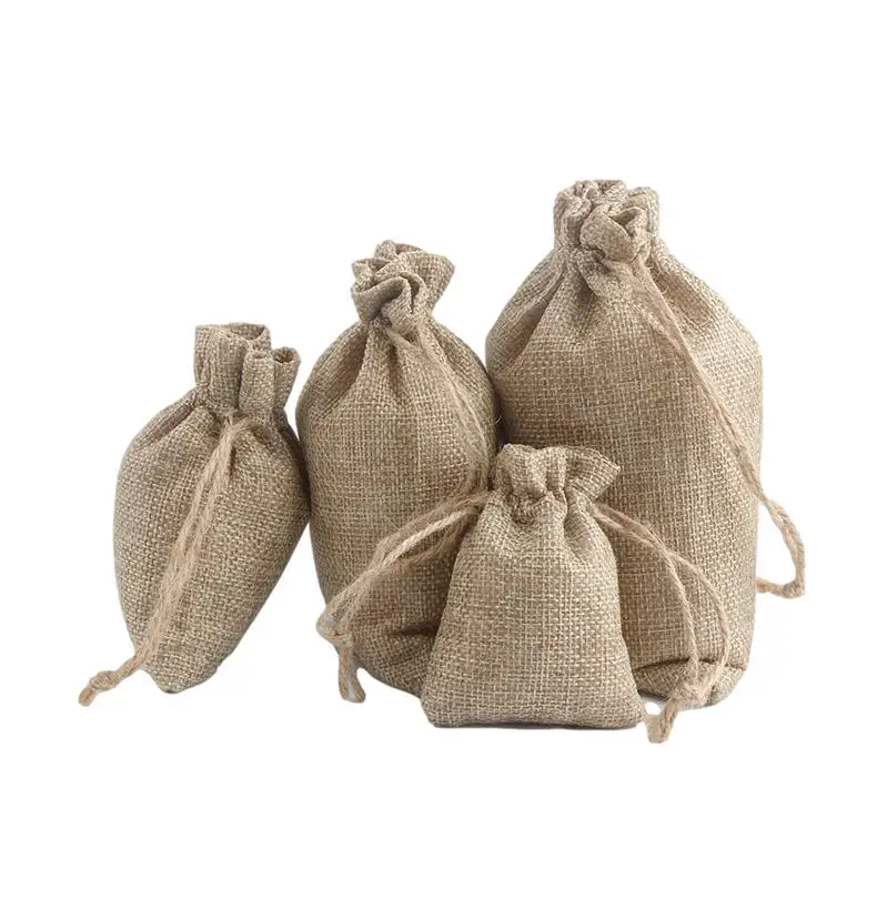Recyclable Customized High Quality Gunny Sack Bag for Gift Jewelry Cocoa Beans Jute Hessian Jute Drawstring Pouches