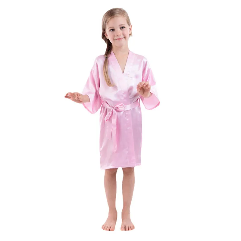 Toddler Baby Kid Solid Silk Satin Kimono Bathrobe Dress Nightgown Party Clothes Girls Sleepwears