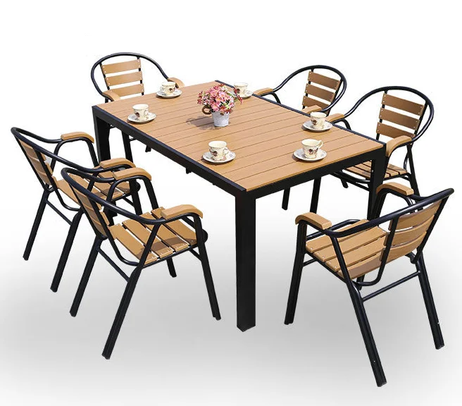 Outdoor Courtyard Leisure Balcony Dining Room Anti-corrosion Plastic Wood Table And Chair