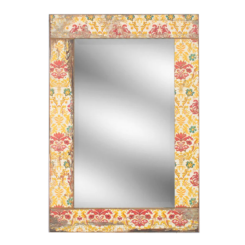 Rustic paper printing wooden wall decorative mirror baroque style mirror