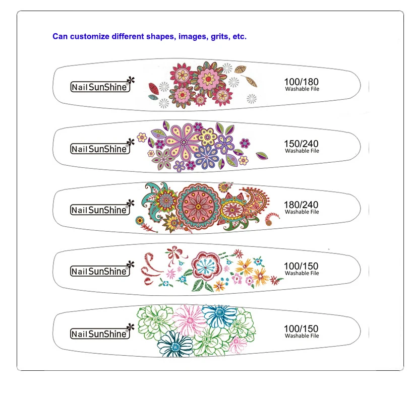 Professional Double-sided Nail File White Sandpaper Half-moon Beauty trimming Tools 100 / 180 /240 Flowers Nail Files Manicure