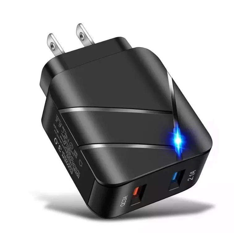 QC3.0 USB зарядное устройство для быстрой зарядки с 2 портами iPhone Samsung Xiaomi Huawei планшетов смартфонов светодиодное освещение поездок