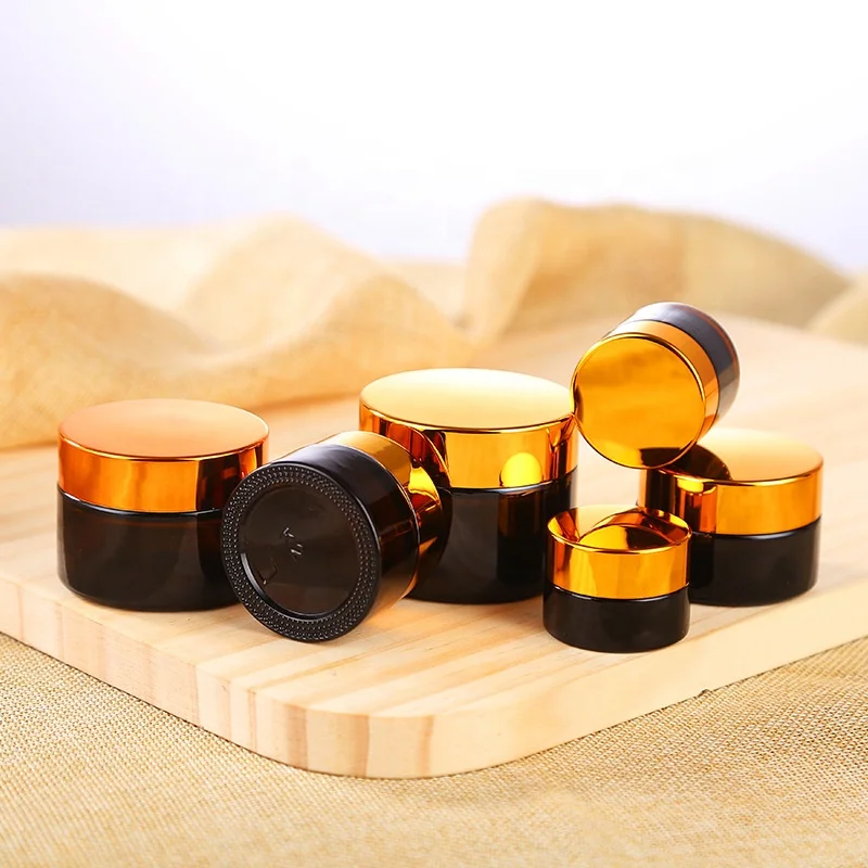 5g 10g mini small amber cosmetic cream jar 20g 30g 50g empty brown glass jars 20ml 30 ml 50ml amber glass jar with black lid