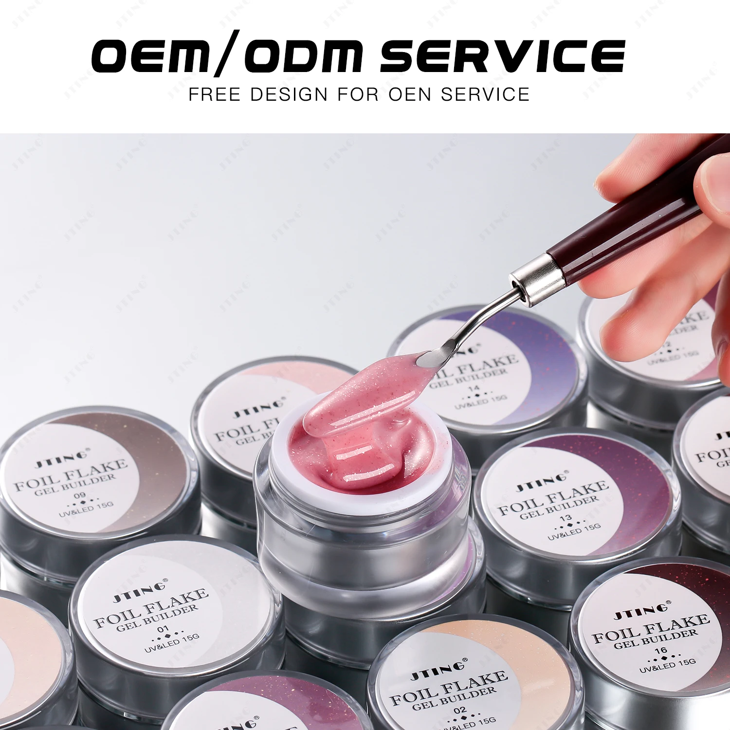 JTING Long Lasting 16colors Foil Flake Gel Builder UV/LED Nail Extension Soak Off Construction Gel No Yellowing Gel Builder