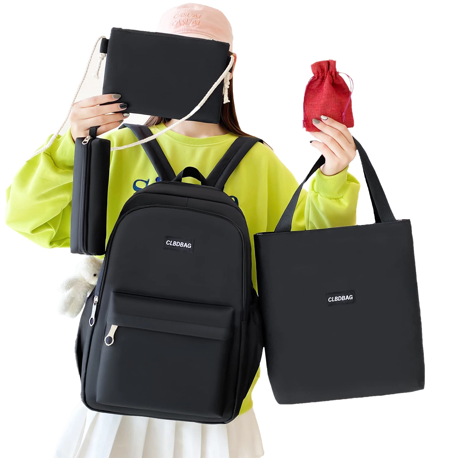 9616 High Quality Fashion Simple Japanese Style School Backpack Set 5 Pcs Bag Set Backpack Popular Pink Schoolbag For Girls